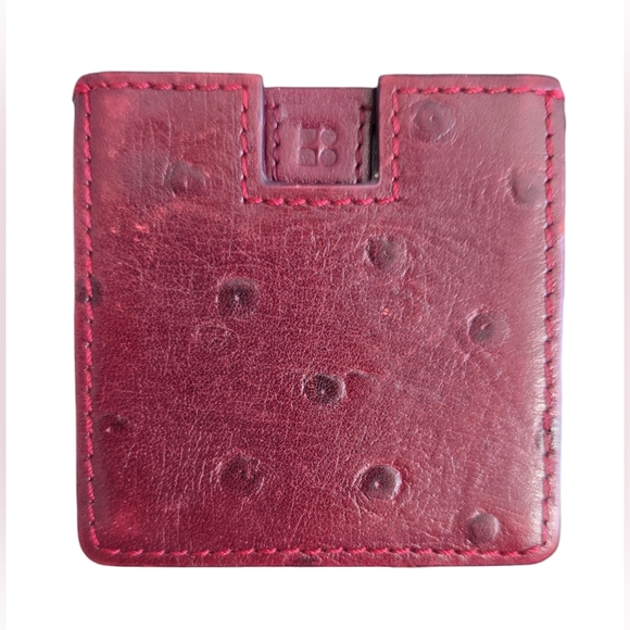 Vintage Kate Spade ostrich-embossed leather square pocket mirror plum VGUC - Picture 3 of 8